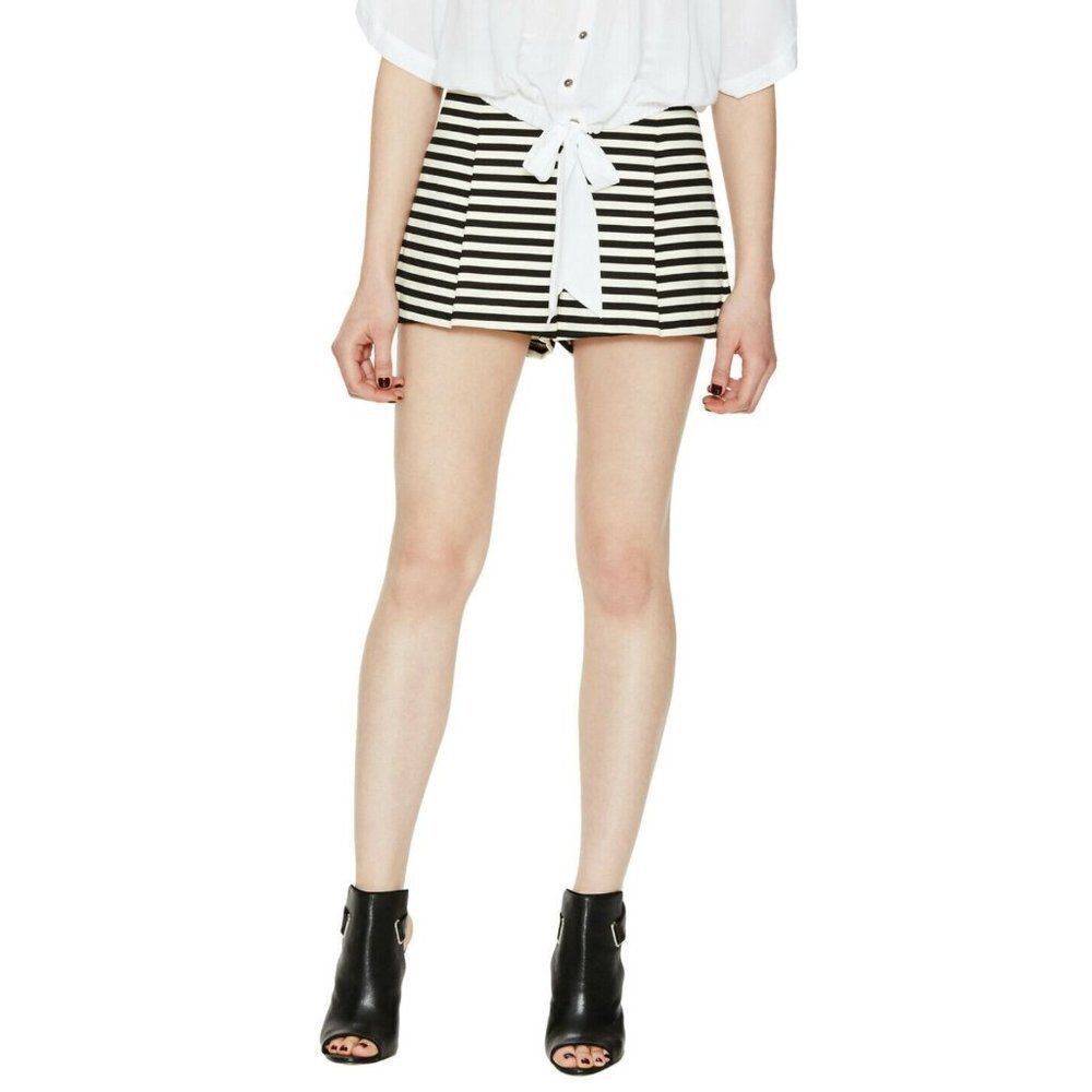 New Free People Clean Striped Ponte Knit Shorts in black/ivory M